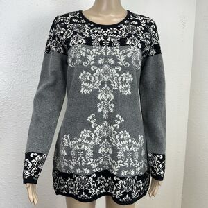 Colour Works Women's Knit wool Long Sweater Damask Cottage Romantic Gray S